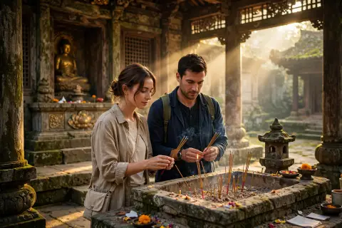 Couple Buddhist Temple Visit