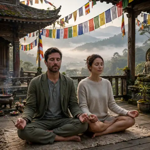 Couple Meditating Monk