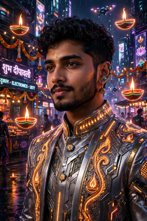 Cyberpunk Diwali Fusion AI Prompt