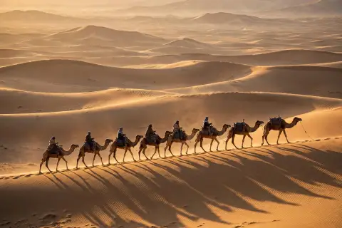 Golden Desert Camel Caravan