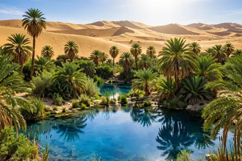 Desert Oasis with Palm Trees