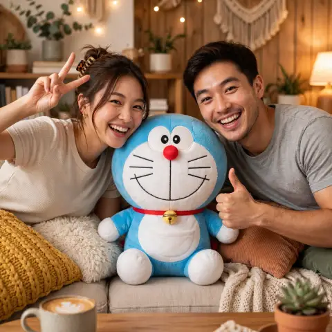 Couple with Doraemon Plush