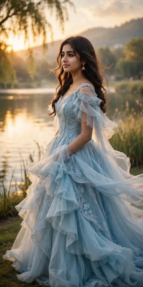 Dreamy Pastel Princess Lakeside Portrait