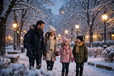 Family Snowfall Walk