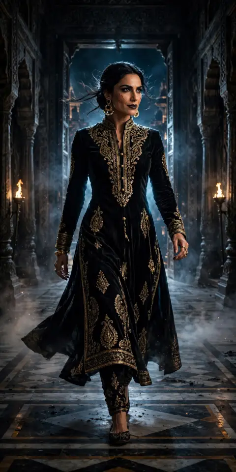 Female Villain Black Kurta Entrance Prompt