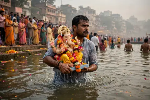Ganpati Visarjan Water Boy Statue Prompt