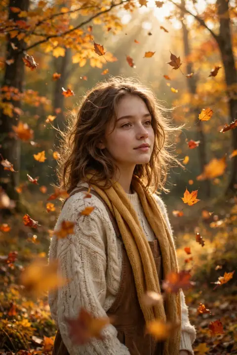 Girl Autumn Leaves