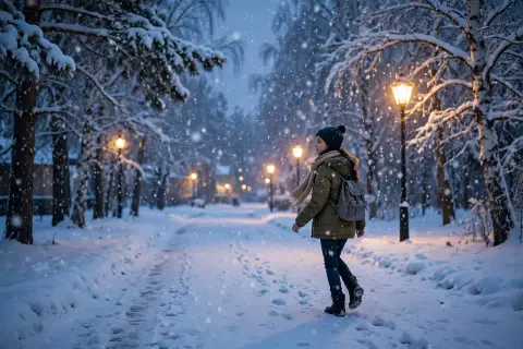 Girl Snowfall Walk