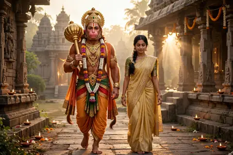 Girl Walking With Hanuman Ji Prompt