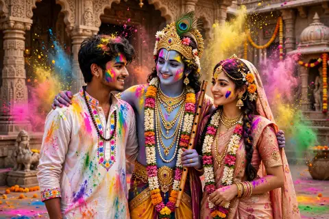 Holi Krishna Name T-Shirt Portrait