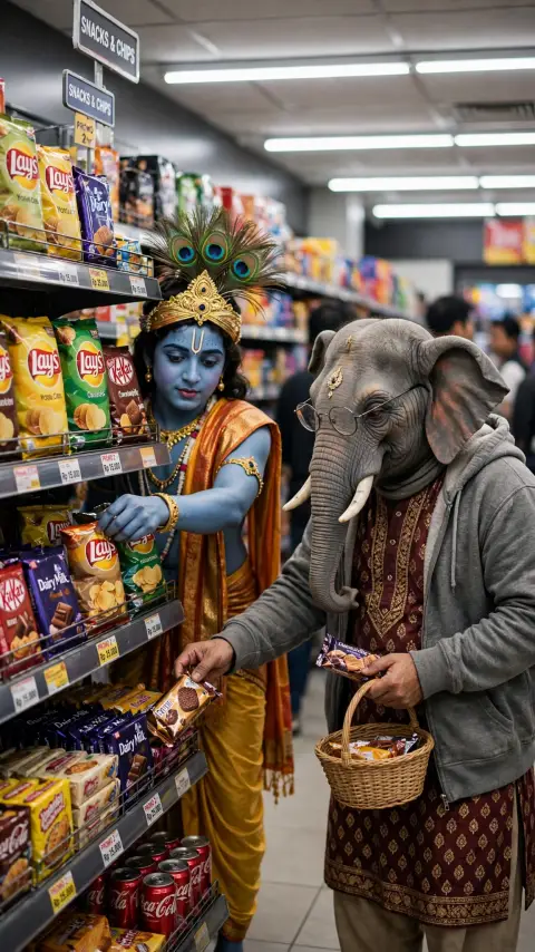 Indian Gods At Minimarket Meme Photo Prompt