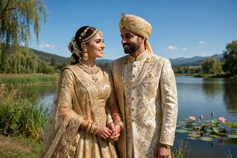 Lakeside Gold Lehenga Prompt