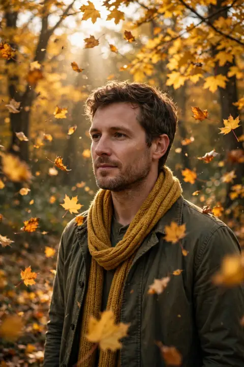 Man Autumn Leaves