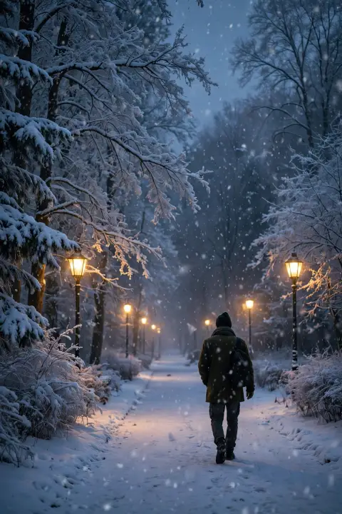 Man Snowfall Walk