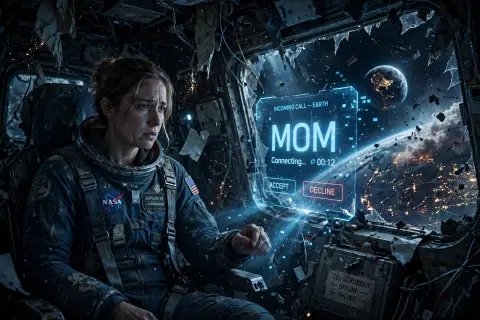 Cinematic Astronaut on Damaged Spacecraft