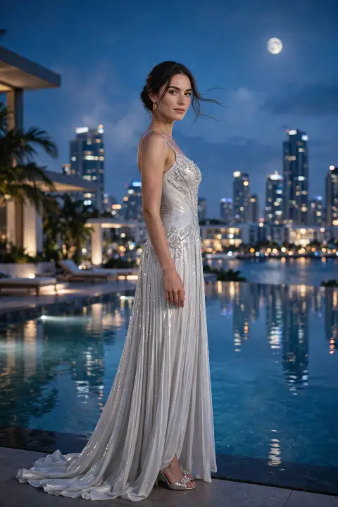 Cinematic Luxury Evening Portrait by Infinity Pool