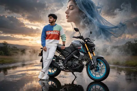 Double Exposure Motorcycle Sunset Portrait