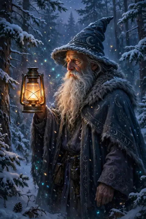 Elderly Harry Potter Winter Scene