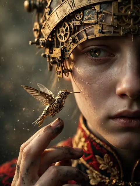 Mechanical Melancholy Macro Portrait Prompt