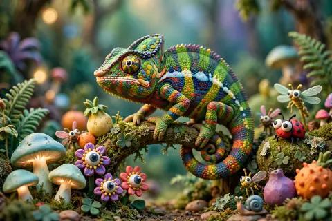 Whimsical Claymation Chameleon Scene