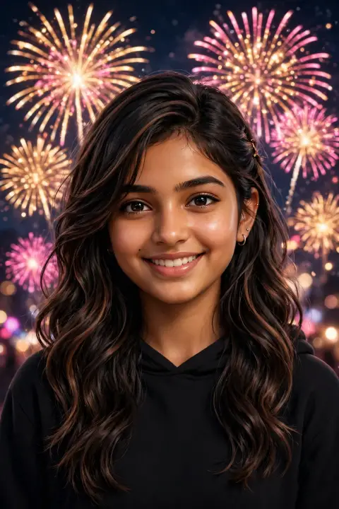 New Year 2025 3D Fireworks Girl Prompt