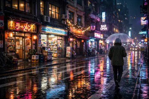 Rainy City Street Reflections