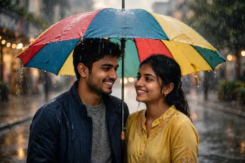 Rainy Umbrella Couple Name Photo Prompt