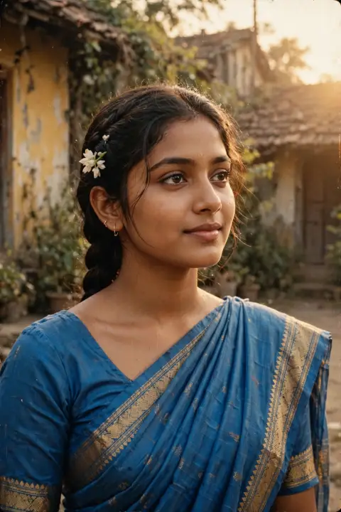 Retro Blue Saree Pinterest Aesthetic Prompt
