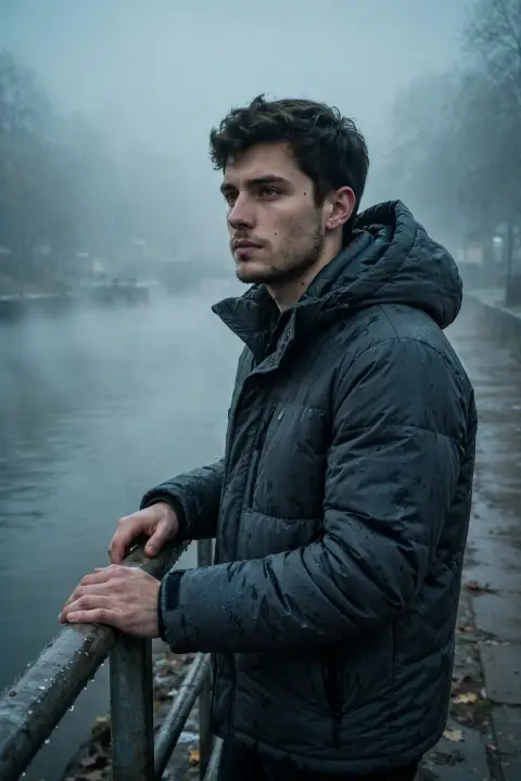 Winter Fog Riverside Portrait Prompt