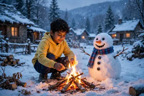Winter Snowman Village Portrait