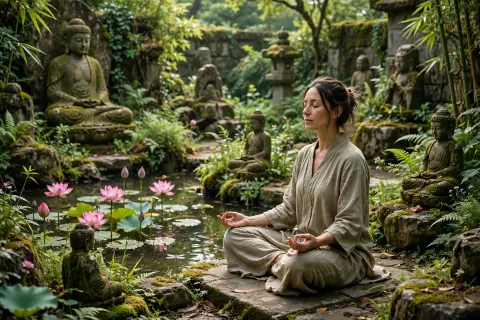 Woman Buddha Garden Peace
