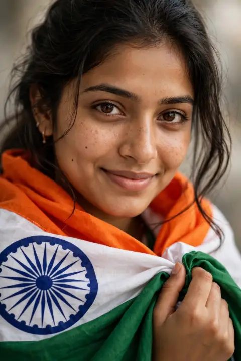 Woman Wrapped in Indian Flag